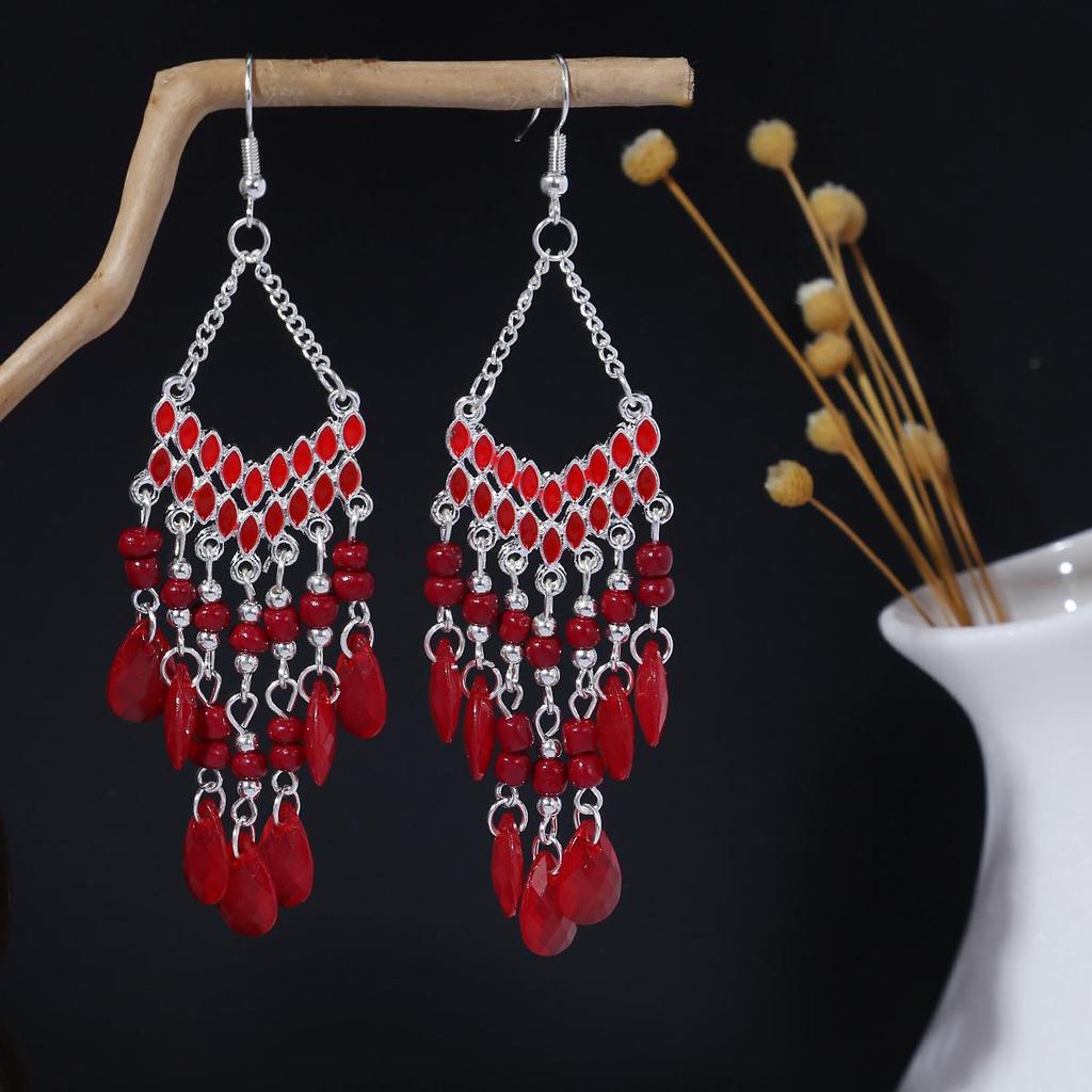 Brincos Boêmios de Borla Gota de Água: Estilo Étnico Retrô com Miçangas de Arroz Coloridas para Mulheres