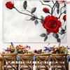 2D Artistic Black and White Red Rose Backdrop for Live Streaming & Decoration