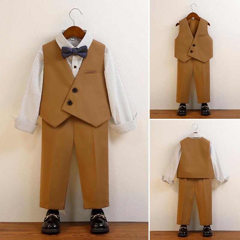 Children's Vest Set Boy's Korean Style Spring and Autumn Flower Girl Wedding Dress Baby's One Year Birthday Activity Photo Dress