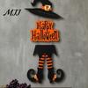 Indoor Outdoor Halloween Sign Happy Welcome Witch Legs Hat Hanging Wooden Wall Decor Durable Art Rustic Front Door Hanger for Porch Vivid Color