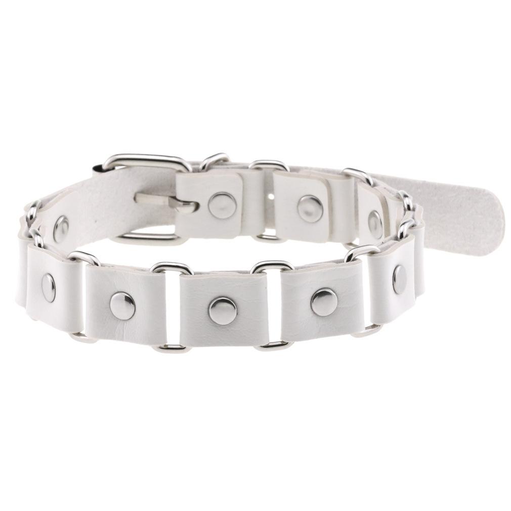 DIEZI Harajuku Bílý PU Kožený Kroužkový Choker Náhrdelník Pro Ženy Muže Vintage Gotický Hip Hope Nastavitelný Límcový Náhrdelník Šperky