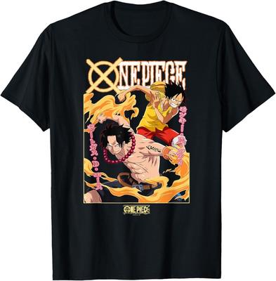 T-shirt con Kanji Ace e Luffy Squadra Anime One Piece