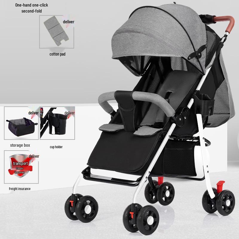 Lightweight Foldable Stroller: Sit or Lie Position, Four-Wheel Design, One-Key Fold for Kids and Babies.