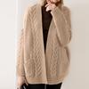 Ladies New Autum And Winter Loose Cable Knit Mid-length Sweater Coat