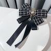 Vintage Plaids Ribbon Bowknot Brooch Pin Rhinestones Bowtie for Women Shirt Jabot Collar Pretied Necktie Clip Neckpiece