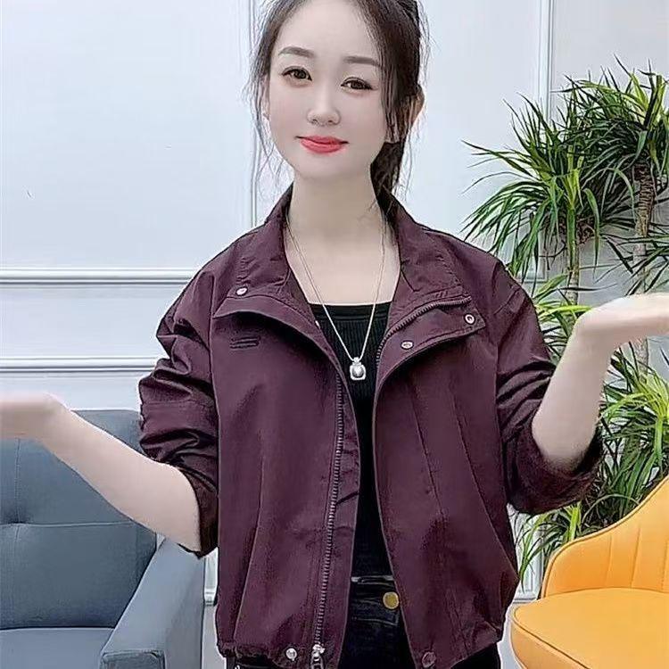 

2025 Весна и Осень Женская Мода Корейский Стиль Универсальная Короткая Куртка-Ветровка 4XL (175-200) вино красного