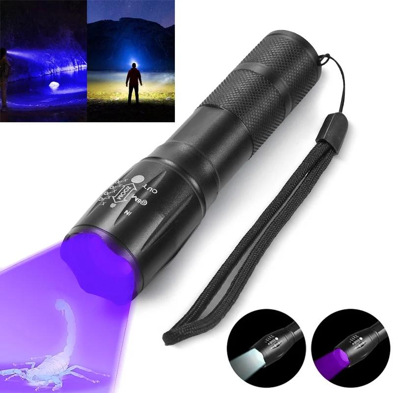 

Светодиодный фонарик Ультрафиолетовый Белый свет Двойная лампа Выдвижной Зум Фонарик Обнаружение флуоресценции Проверка валюты VCK black