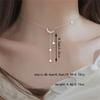 Silvery Color Elegant Tassel Star And Moon Necklace Minimalist Style Women's Fashionable Jewelry Perfect Birthday Wearing Gifts For Eid