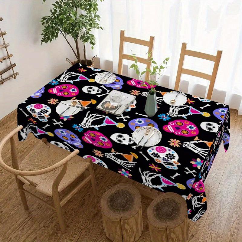 Day of the Dead Skull Tablecloth - Vibrant Mexican-style Polyester, Suitable for Indoor and Outdoor Diningzyc