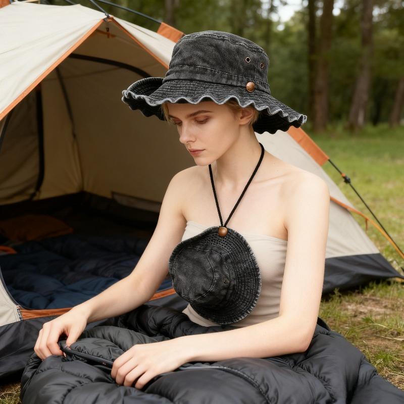 1pc Unisex Solid Color Bucket Hat,Outdoor Breathable Wide Brim Breathable Sun Protection Cap for Hiking Climbing and Traveling