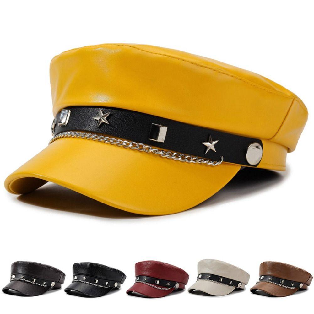 Y2k Star Rivet Beret Punk Octagonal Cap Vintage Flat Top Cap for Girls