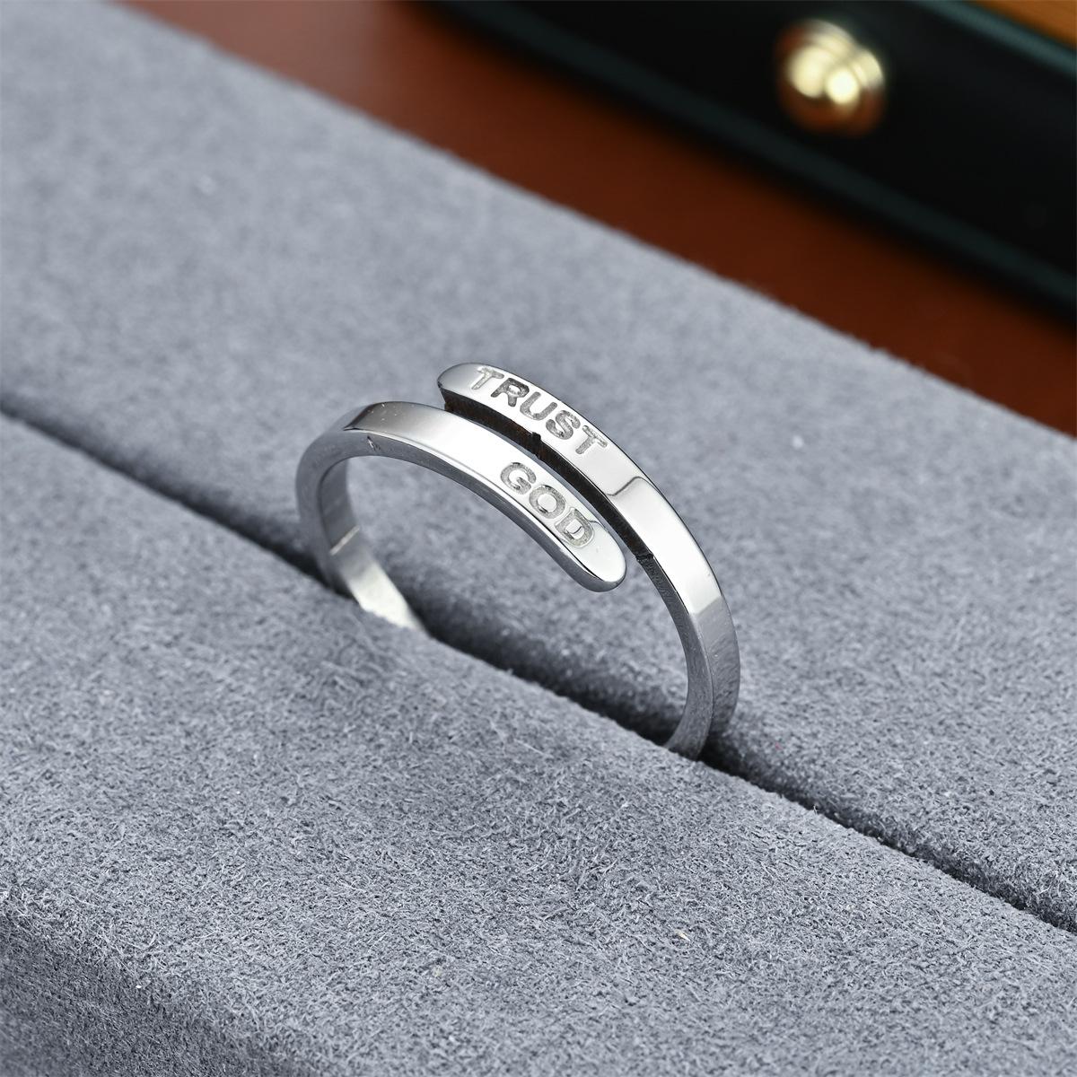 Gravur  Vertraue Gott  Verstellbare Ringe Personalisierter Custom Edelstahlring Für Frauen Männer Hochzeits Schmuck Geschenk gray