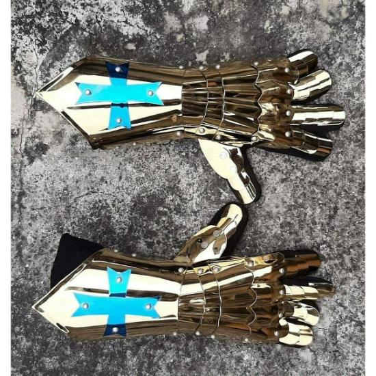 Medieval Hand Gloves Knight Gauntlet Gloves Golden Finish Gauge Fully Wearable