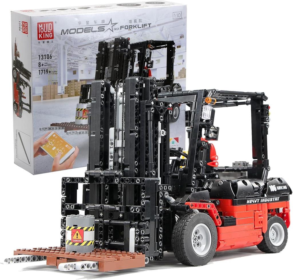 Mould King 13106 Technic MK II Forklift Kit, MOC Building Kit (1719 Pieces with MotorApp Remote) Technic Clamp Block Kit