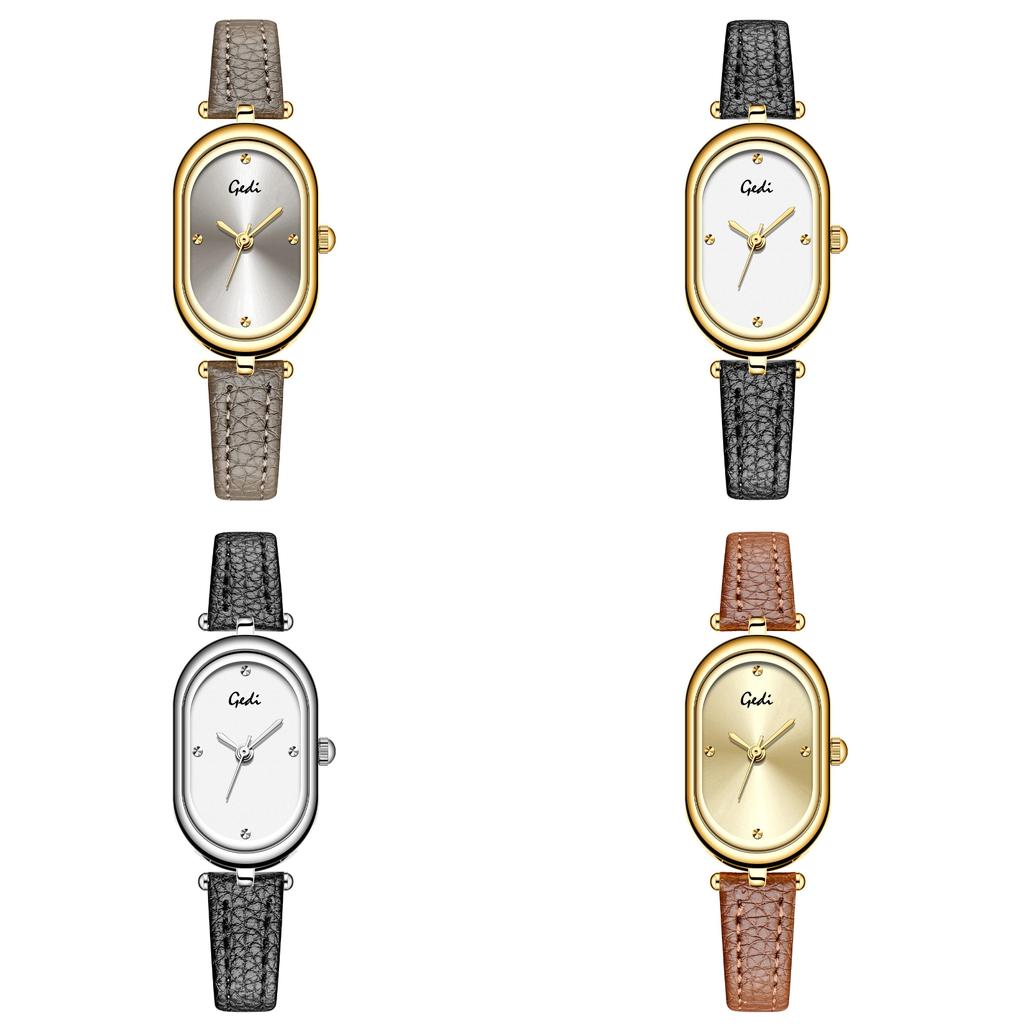 French Vintage Elliptical Quartz Watch For Women With Waterproof 30m And Leather Strap