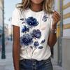 Dámské letní tričko trend květinový potisk retro móda trička s krátkým rukávem ležérní potištěné topy