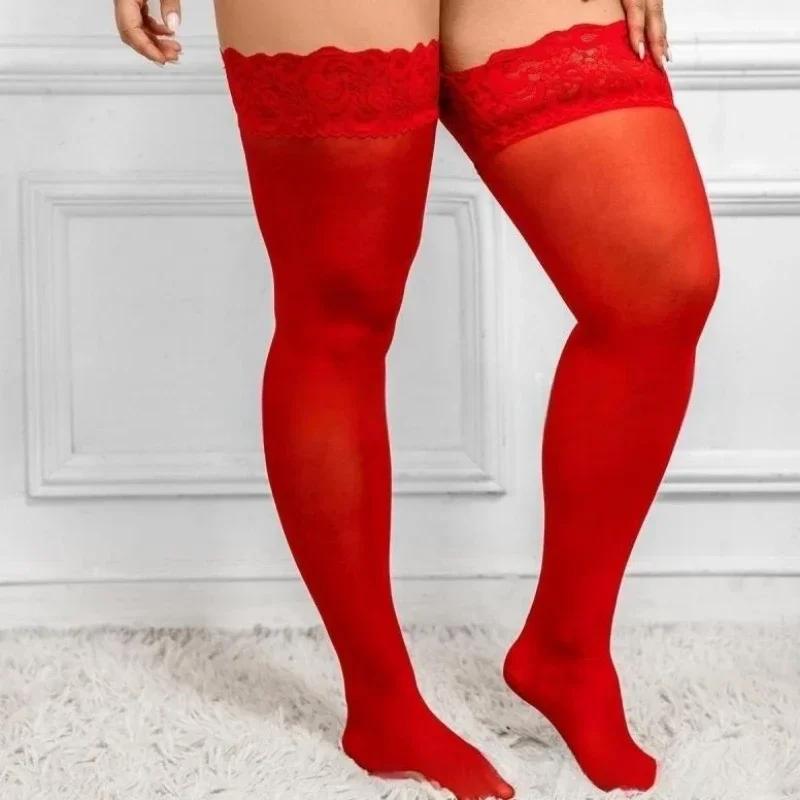 Fashion Plus Large Size Thigh Knee High Lace Fishnet Long Socks Black Sexy Stockings For Oversized Office Womens Stocking Xxxxxl
