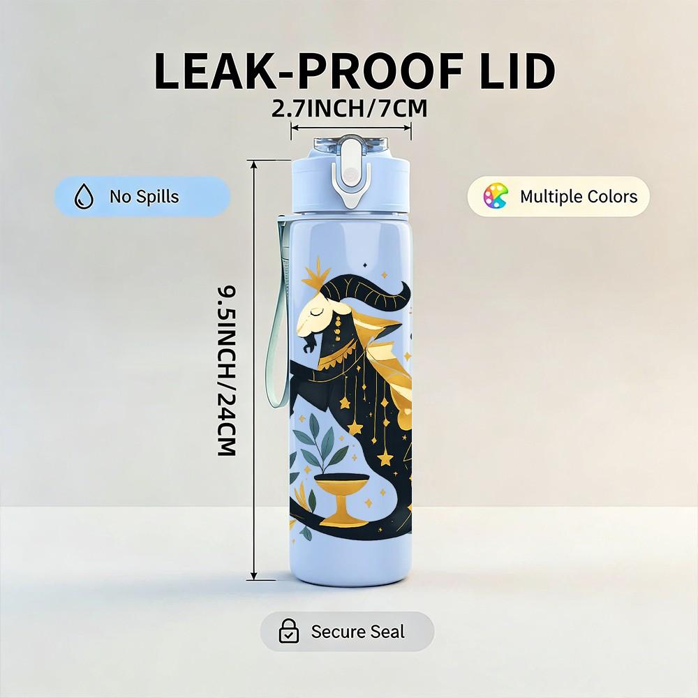 1PC Floral Sagittarius Zodiac 750ml Color Plastic Sports Water Bottle Leakproof Flip Straw Lid Suitable for Sports Office Home Use