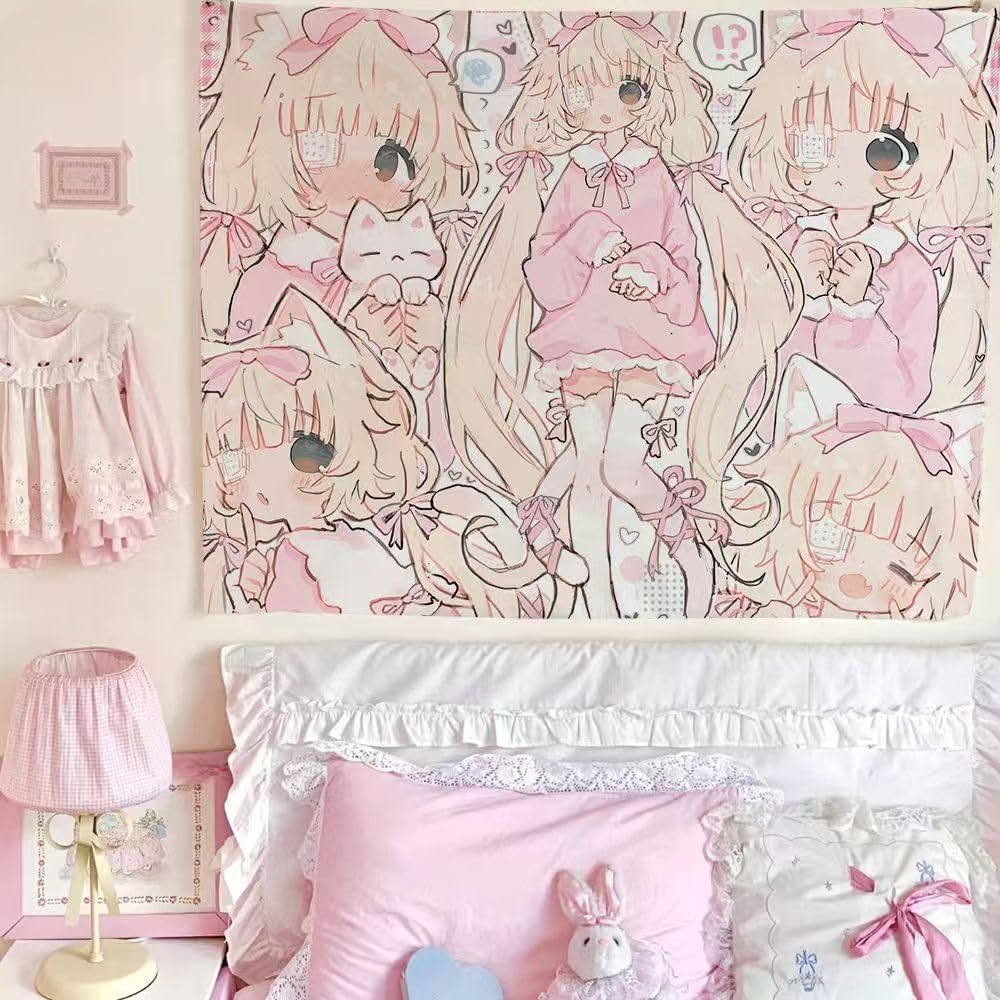 VIKAMA Kawai Animation Tapestry Girl Bedroom Room Decoration Living Room Dormitory Wall Hanging Cloth