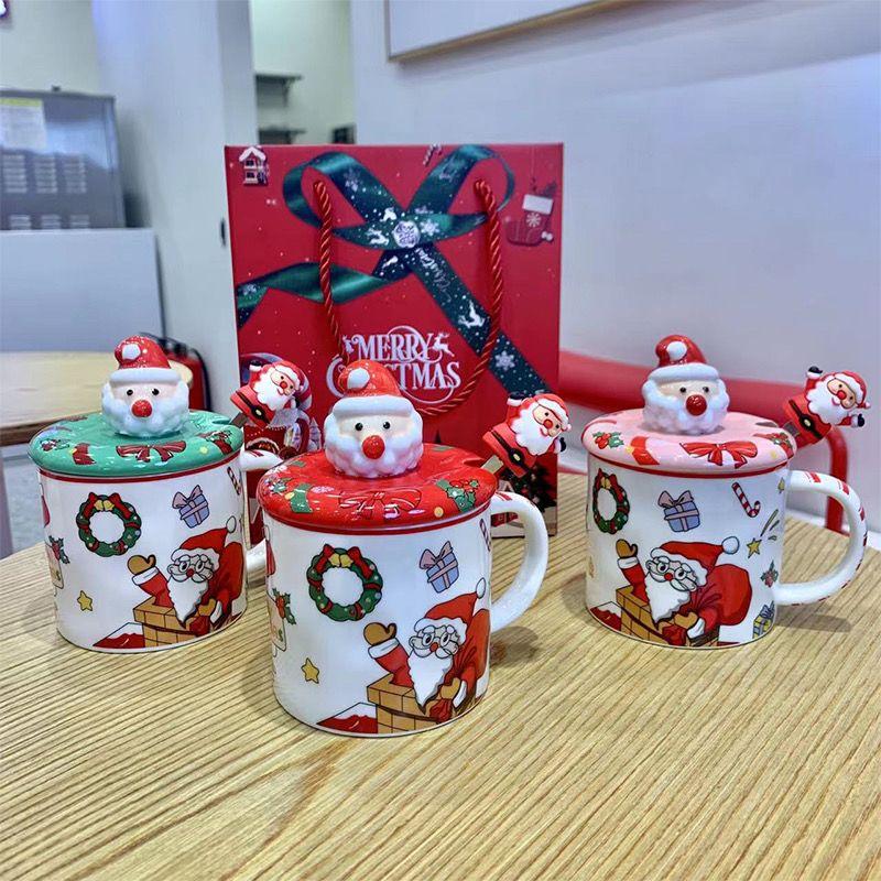 Creative Cartoon Santa Claus Cup Ceramic Coffee Cups Christmas Holiday Gift Hand-painted Water Cup Souvenir Mug Drinkware