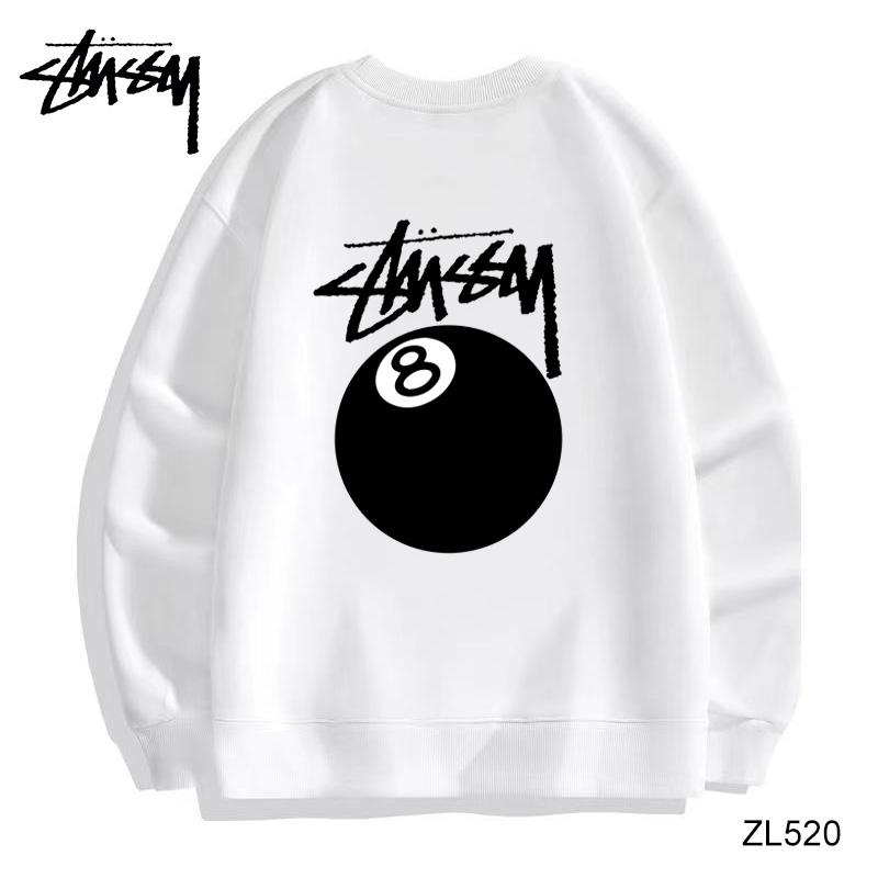 

Stussy зимний высококачественный хлопковый флисовый теплый свитер с круглым вырезом, черный свитер для пары с 8 бильярдными принтами