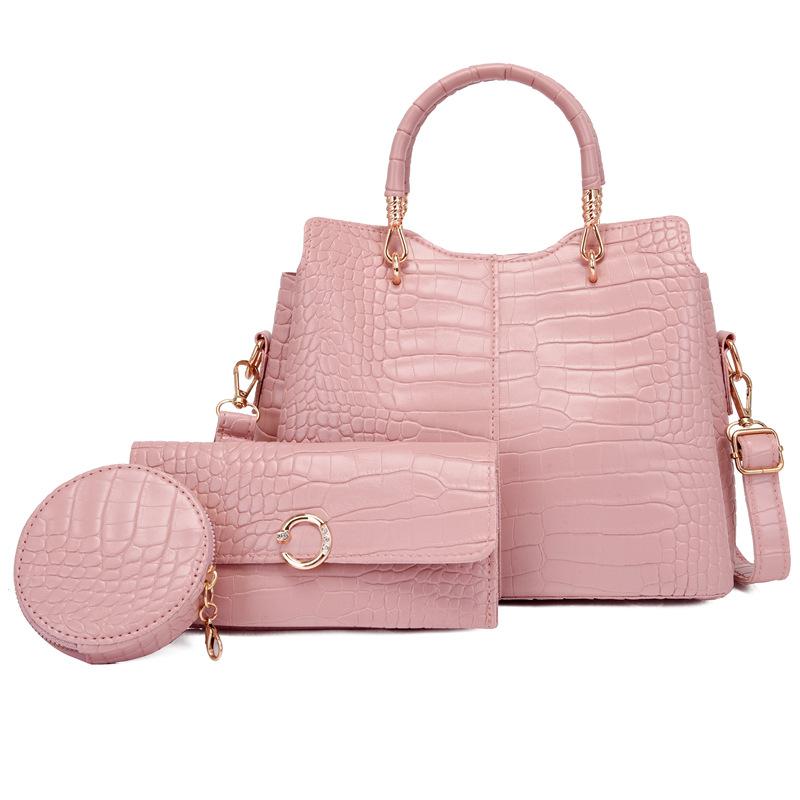 New crocodile pattern women's bag retro handbag mother and child bag splicing shoulder messenger bag premium round wallet