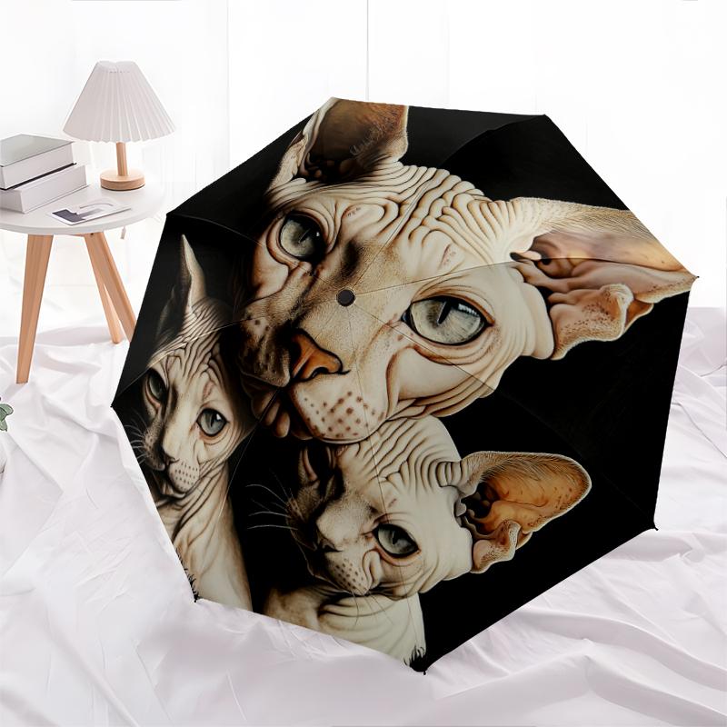 Vzor černá bezsrstá kočka, automatický skládací deštník, přenosný a skládací design, 8 výztuh, vánoční nebo narozeninový dárek.