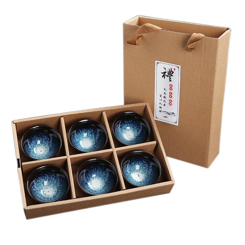 Ceramic Blue and Douli Set White Porcelain Hand-painted Household Kung Fu Tasting Bowl Tea Cup Kiln Ch