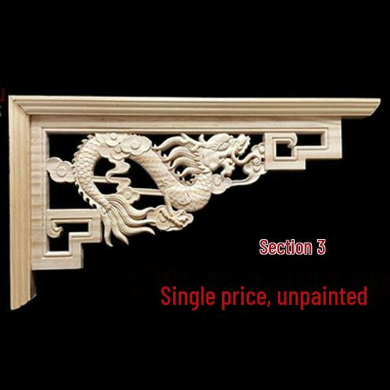 Double-Sided Carved Solid Wood Lintel: New Chinese Antique Corner Decoration for Background Walls