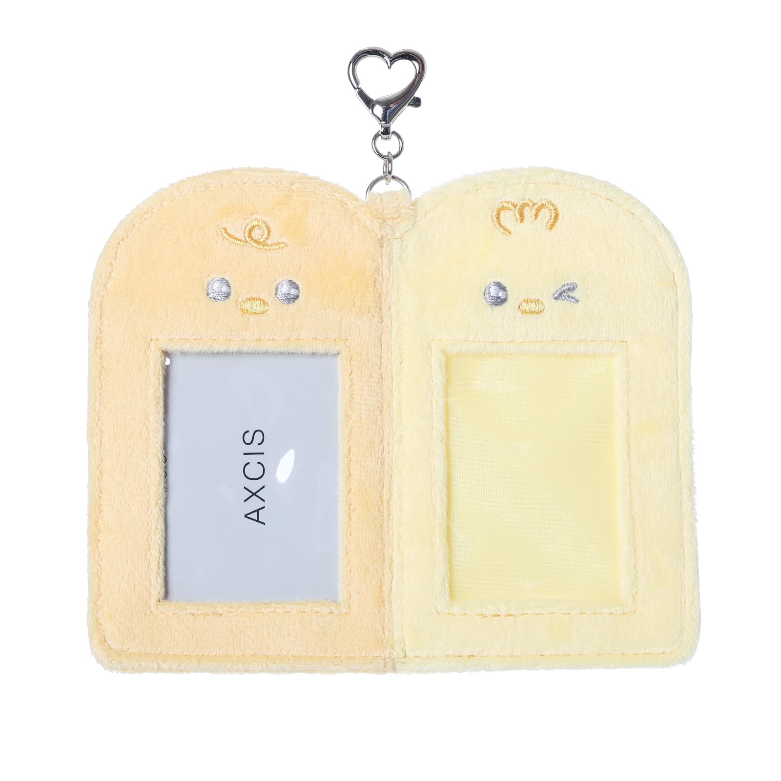

[Osel] L25484 L25485 Dual Photo Card Keychain, Double Frame, White & Yellow, with Ribbon Decoration, Holds 86mm x 54mm Photos, Compatible with Bags