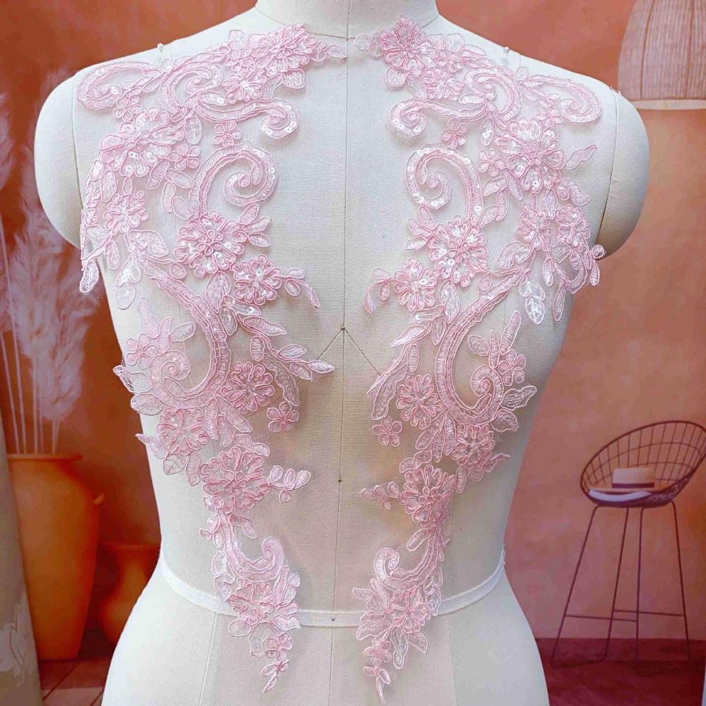 2Pcs/Set Polyester Sequin Embroidery Applique Sequined Embroidery Lace Tulle Baroque Lace Fabric Fabric Flower розовый