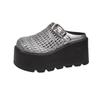 Fashion New Women's Platform Slip-On Sandals Thick Sole 8.5CM High Heels Summer Weave Leather Breathable Outdoor Walking Slippers
