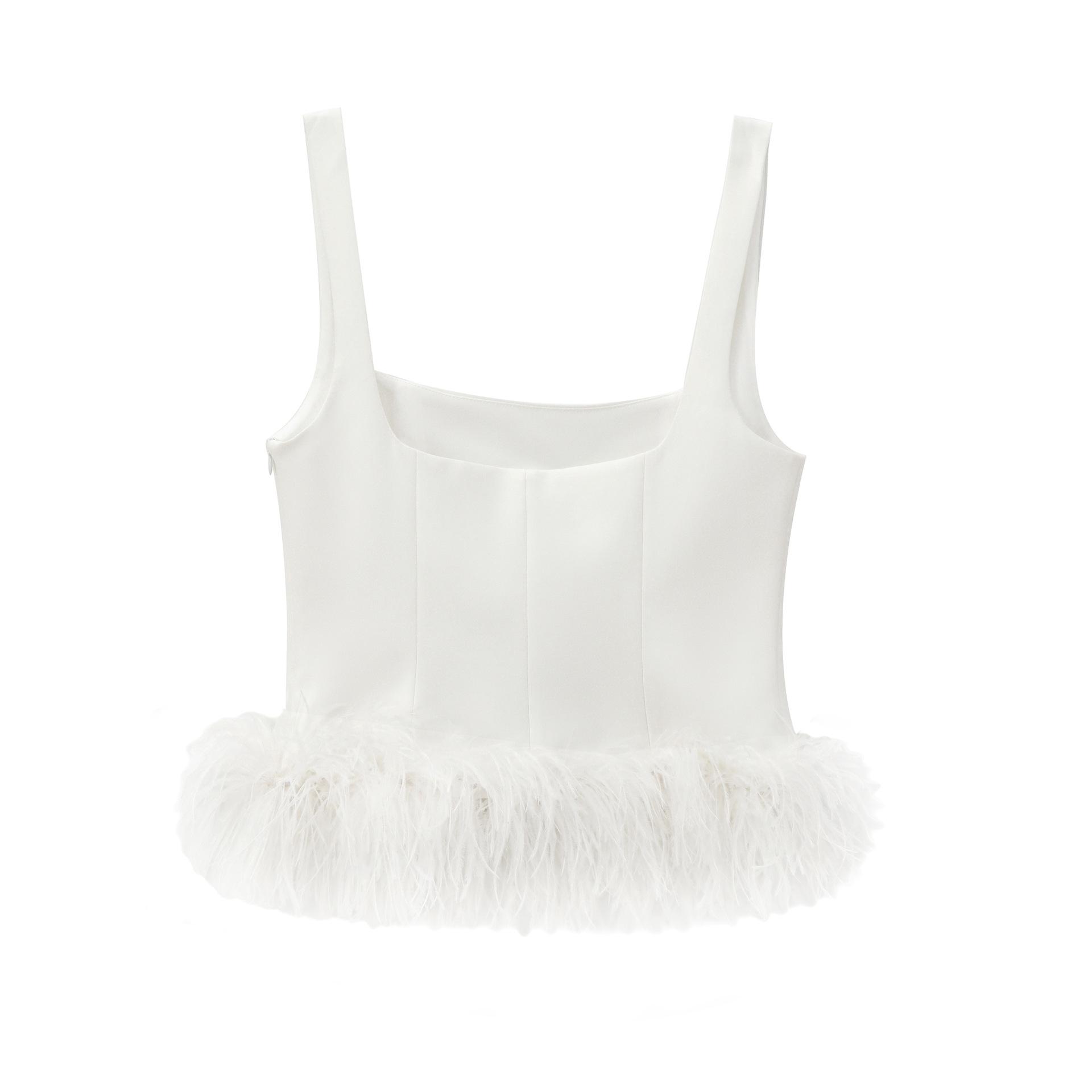 

Женский осенний топ-жилет без рукавов с эластичной резинкой, украшенный перьями, в европейском и американском стиле для новогодней вечеринки Small