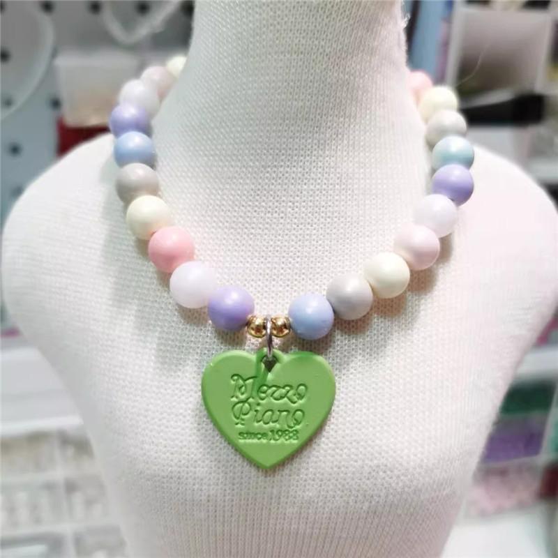 Heart Pendant Pet Pearl Collar Colorful Beads Dog Necklace Cat Collar Puppy Accessories Dog Chain Chihuahua Pet Wedding Jewelry
