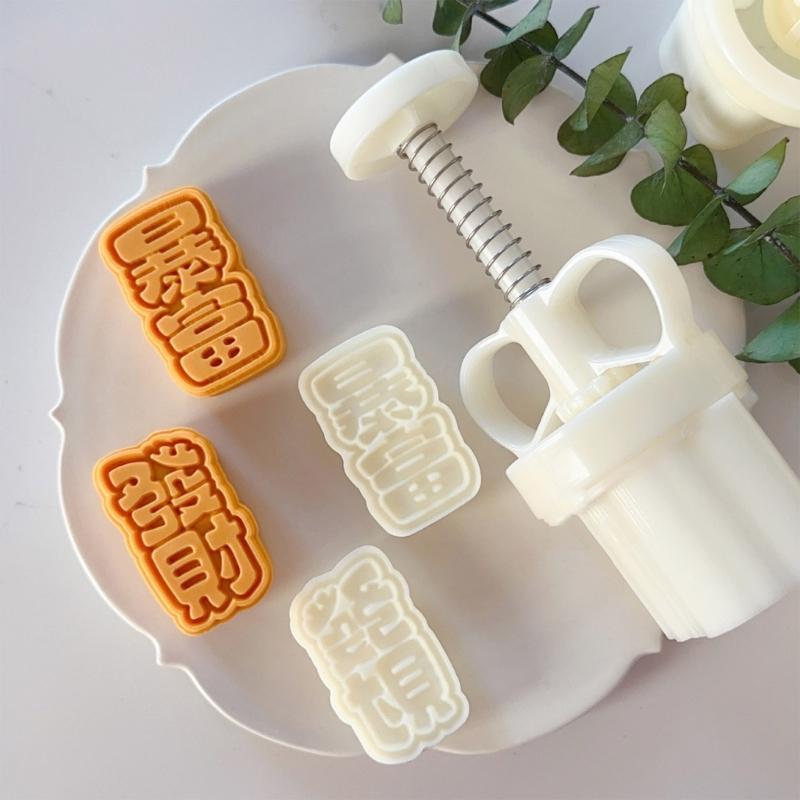 Mooncake Mold Baking Mould Hand Pressure Moulds Blessing Word Shaped Chinese Dessert Molds Perfect Gift for Baking Lover