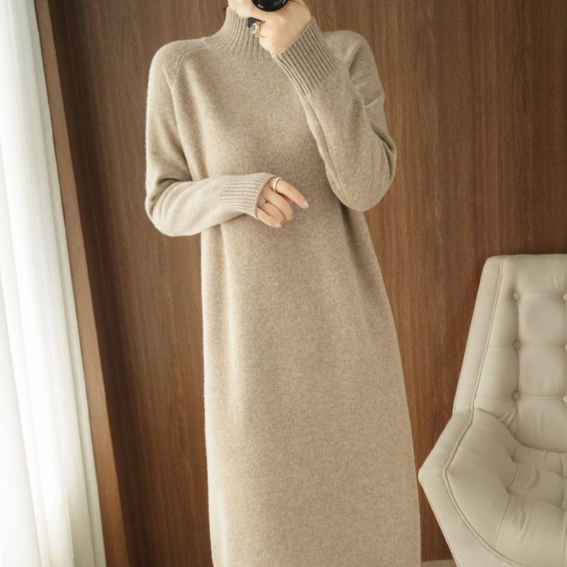 Women's Winter Thick Knit Knitwear Sweater To Knee Long Dress Streetwear Tops Pullovers For Women Elegant