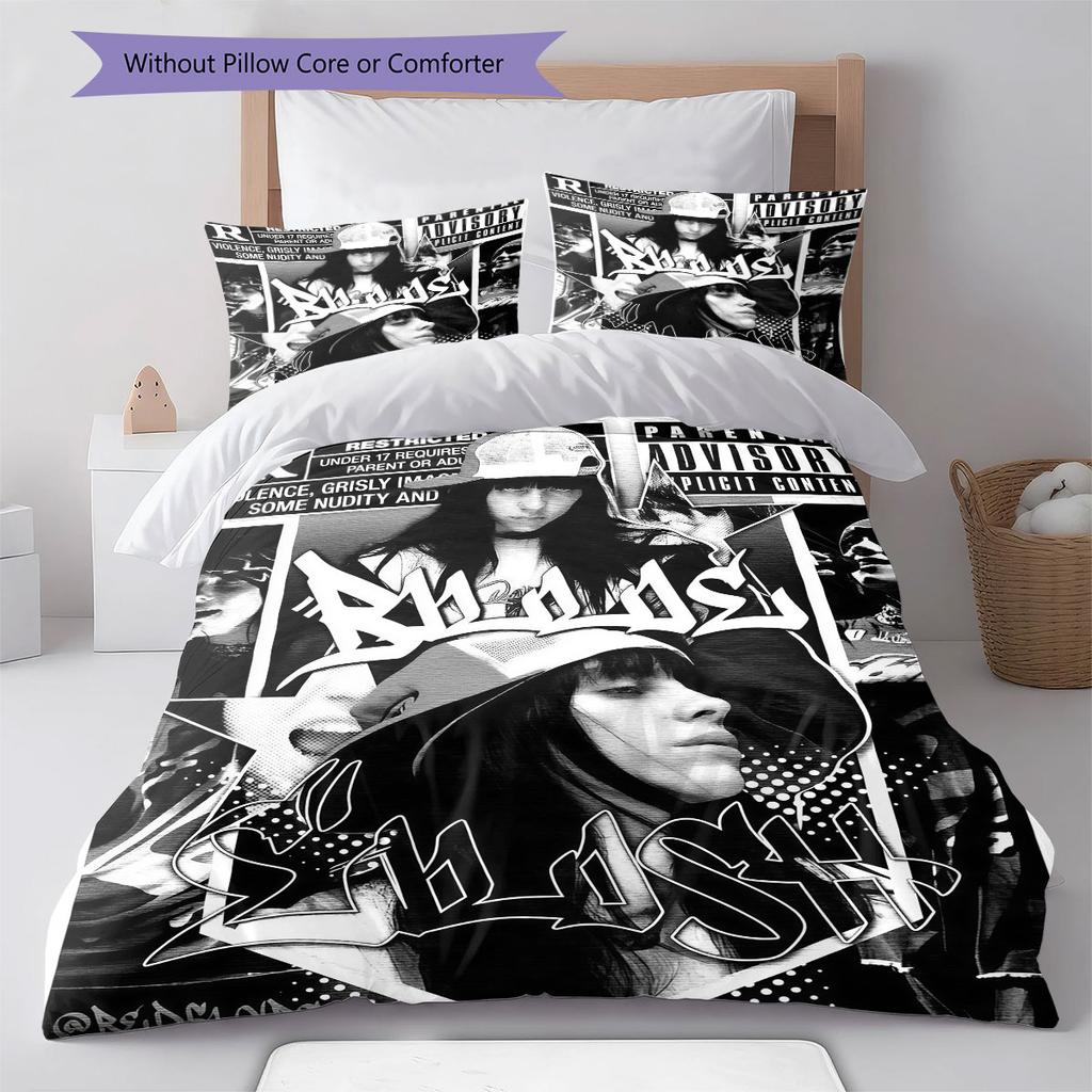 Billie Eilish Poster Bedding Quilt Set Quilt Cover Pillowcase Home Decoration Birthday Gift (1 * Duvet Cover + 2 * Pillowcase, Without Core)