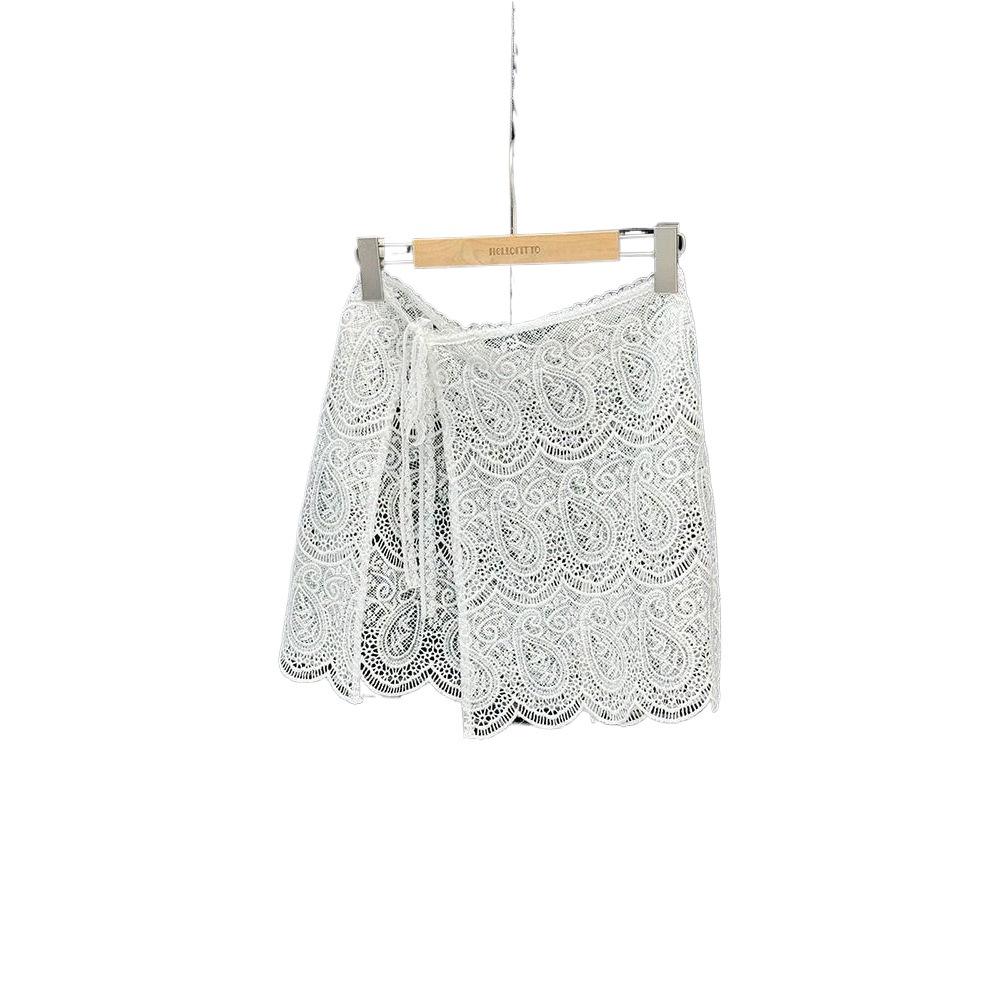 Korean Peplum Tie-Hem Lace Half Skirt - Versatile Yarn Skirt 2025.