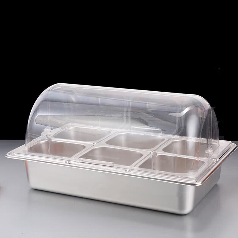 Stainless Steel 6-Compartment Food Display Tray with Lid