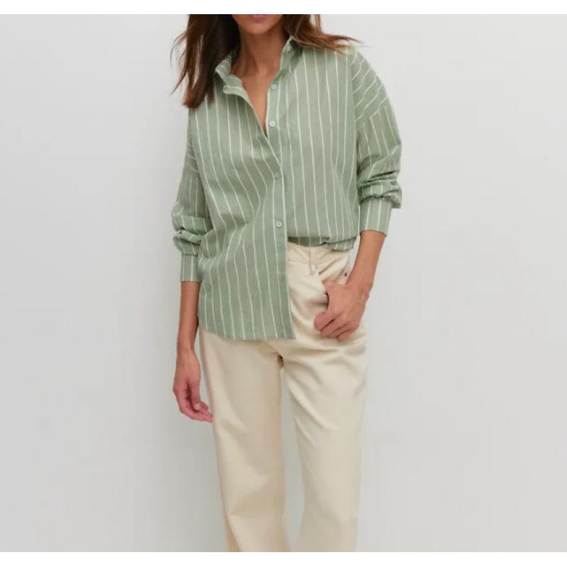 2026 Spring/Autumn Women s Striped Long-Sleeve Cardigan Shirt Small зелёный
