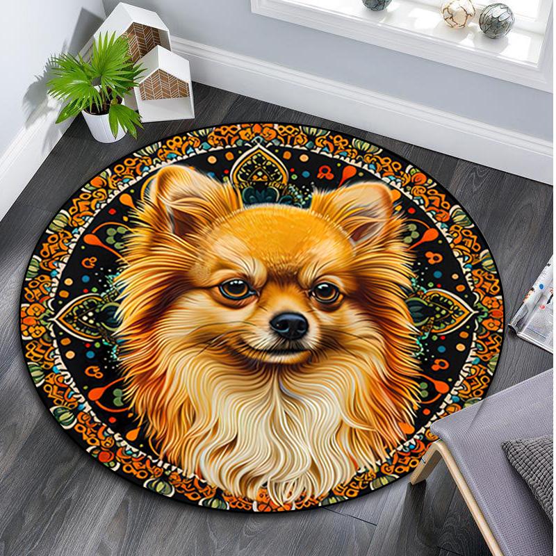 1Pc Animal Dog Circular Print Rug - Home Decoration Carpet For Living Room Bedroom Flooring Computer Chair Area Rug