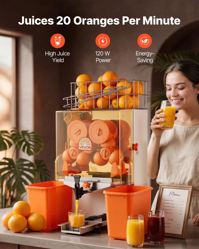 Commercial Orange Juicer Machine, 120W Electric Orange Juice Press, Stainless Steel Orange Squeezer for 20 per Minute, Lemon Citrus Pomegranates