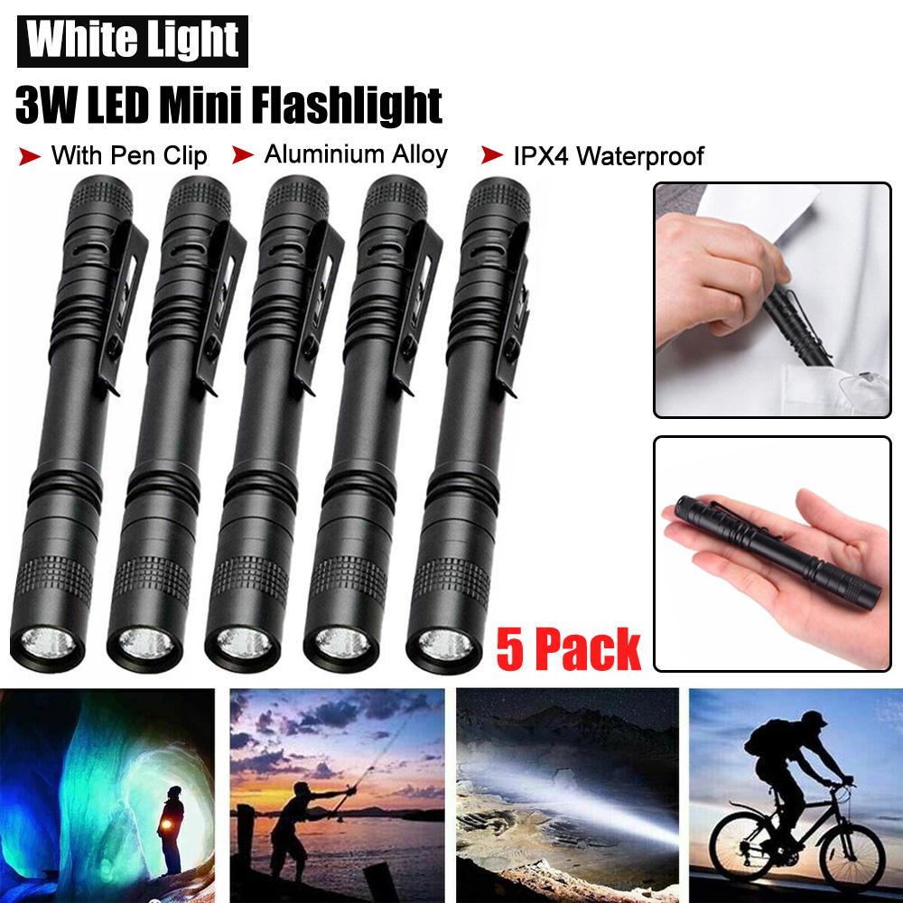 1-5PCS Mini LED Light Penlight Flashlight White/Purple Torch Pen Light with Clip Torch Lamp Batteries Not Included