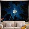 Forest Galaxy Tapestry For Bedroom Ceiling Starry Night Sky With Moon And Trees,Blue Aesthetic Wall Hanging,Milky Way Landscape