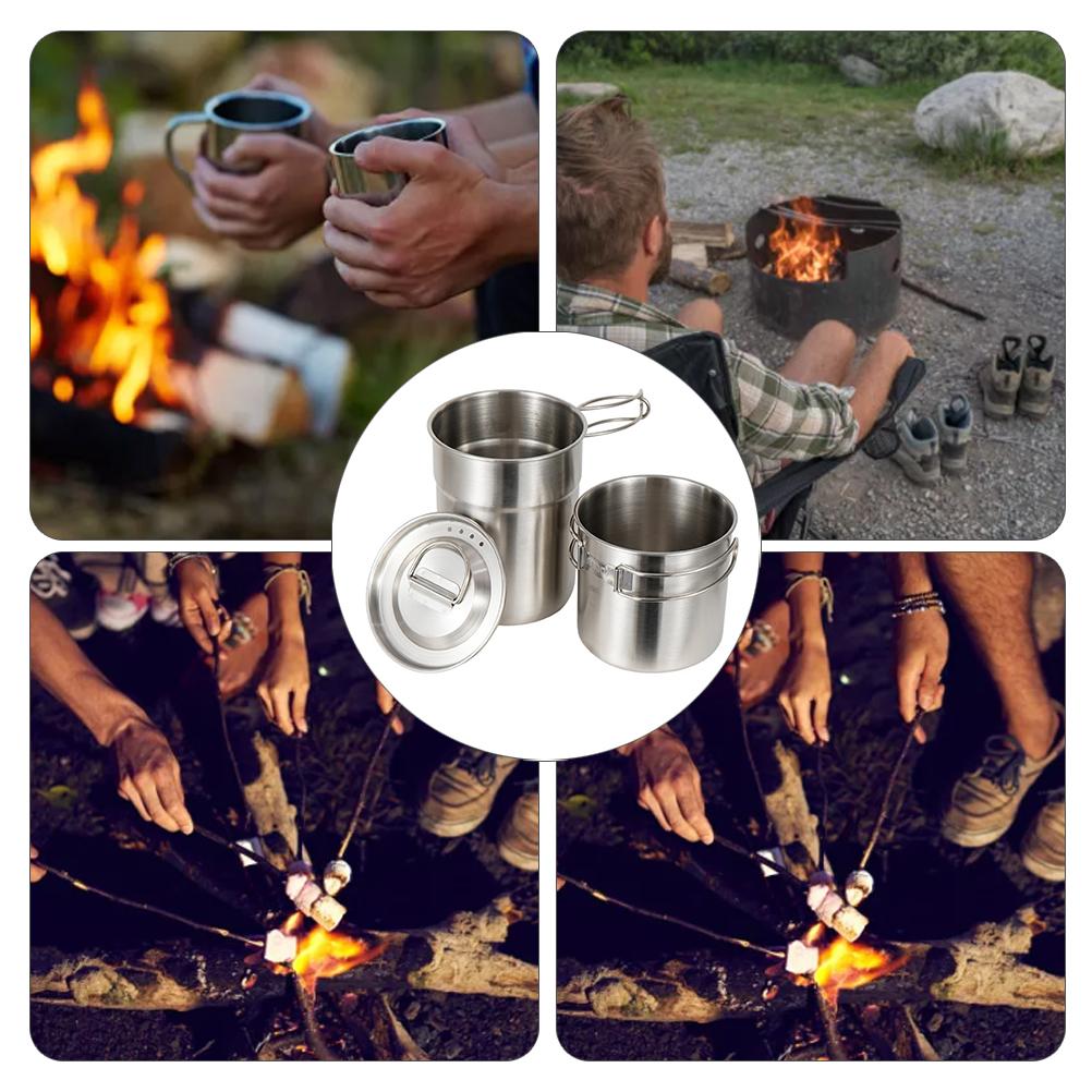 2 Pcs Camping Cookware Cooking Set Outdoor Stainless Steel Camping Pots Cup Mug for Backpacking Hiking Picnic