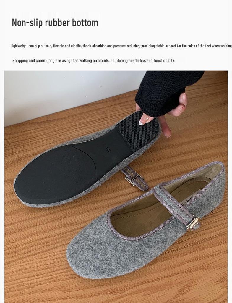Jiayuanxi Women's Fleece-Lined Round Toe Mary Jane Flats for Autumn/Winter