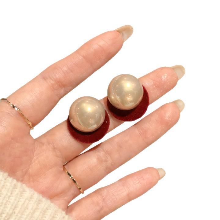 Red Velvet Geometric Pearl Earrings - 2025 Festive High-End Studs with Silver Needle for Women