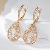 Kienl   Rose Gold Color Ethnic Bride Long Big Earring For Women Fashion Natural Zircon Glossy Flower Daily Vintage Jewelry