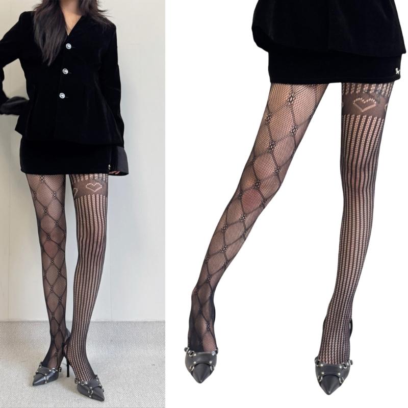 Women Vintage Fishnet Mesh Pantyhose Stockings Japanese Aesthetic Hollowout  Argyle Floral Heart Pattern Tights Leggings