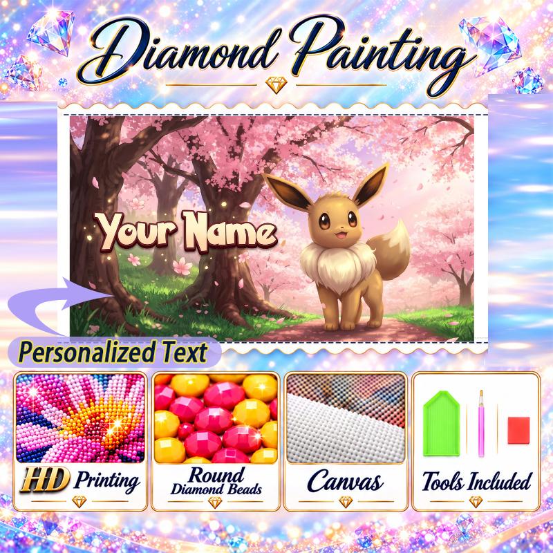 Personalized Eevee Diamond Art Custom Name 5D Diamond Painting Full Drill DIY Craft